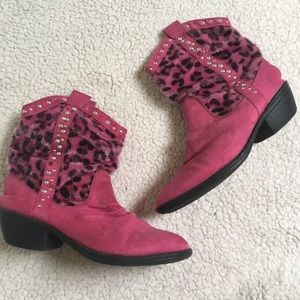 Justice Pink Furry Cowgirl Style Boots